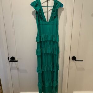 Lulu's Teal Ruffled Maxi Dress